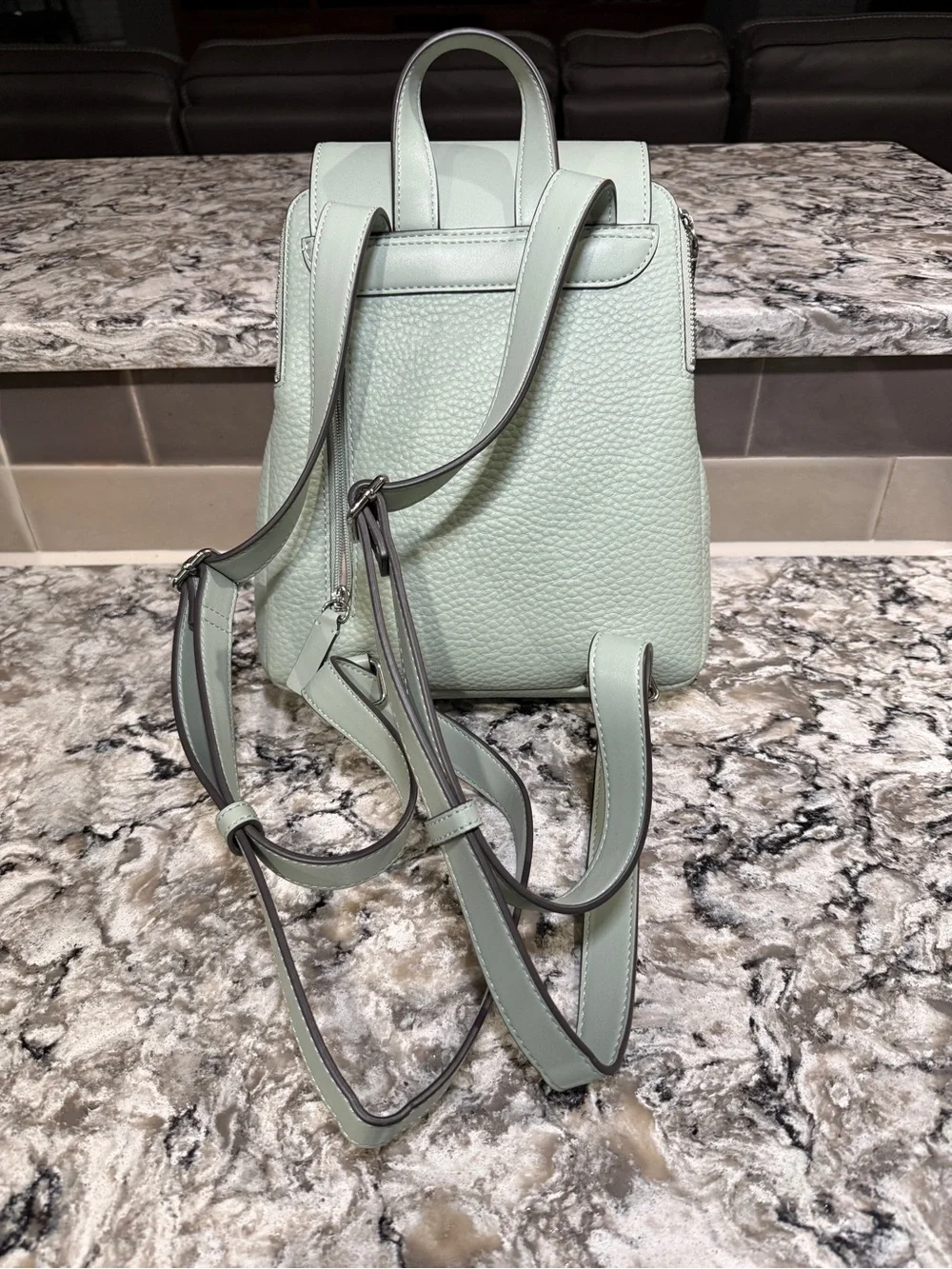 Calvin Klein Soft Mint Pebbled Leather Backpack. New without tags.